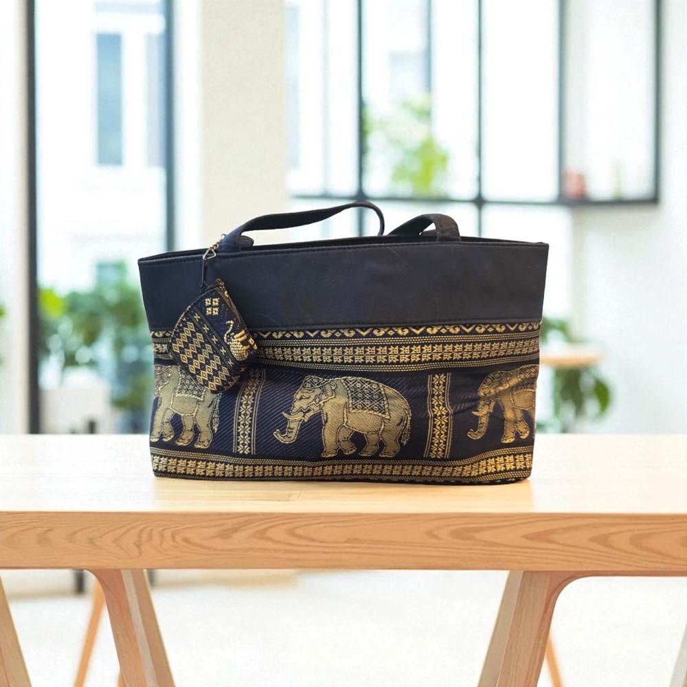 Stylish Navy and Gold Elephant Tote